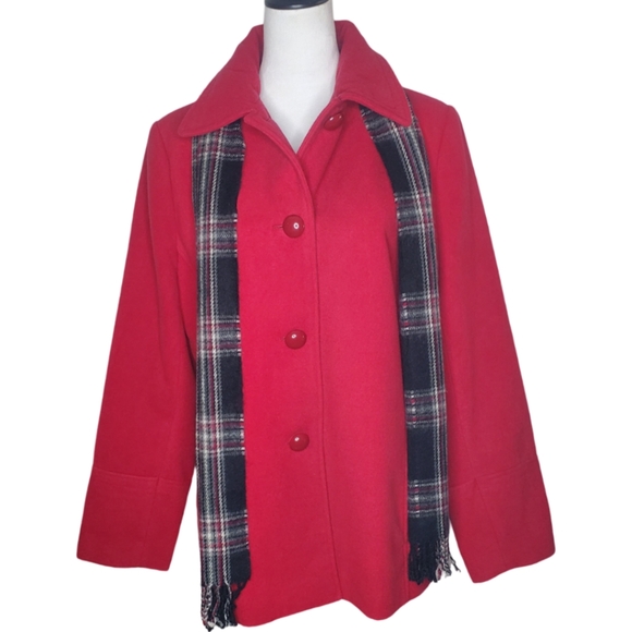 Levine Classics Candy Apple Red Plus Size Button Up Coat & Scarf - Picture 2 of 7